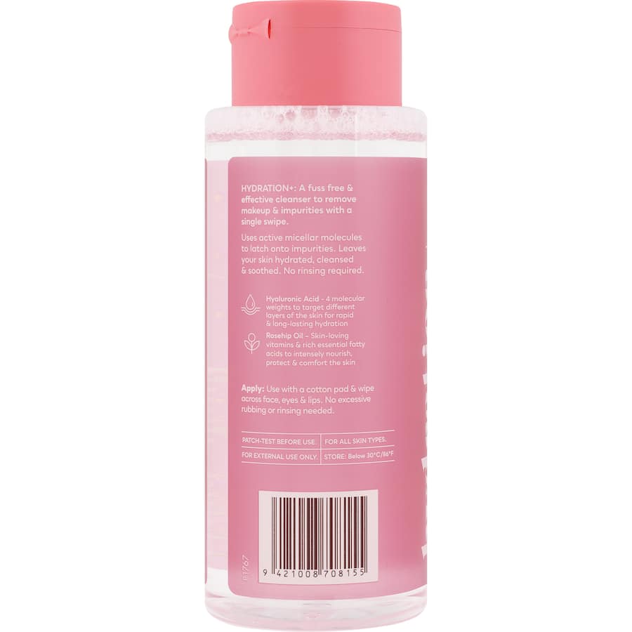 Essano Micellar Makeup Remover Hydration+: Gentle, hydrating formula with rosehip oil for effective makeup removal without rinsing.