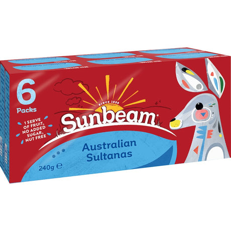 Sunbeam Fruit Snack Sultanas in a 240g pack, delicious, nutritious sun-dried grapes for healthy snacking without added sugars.