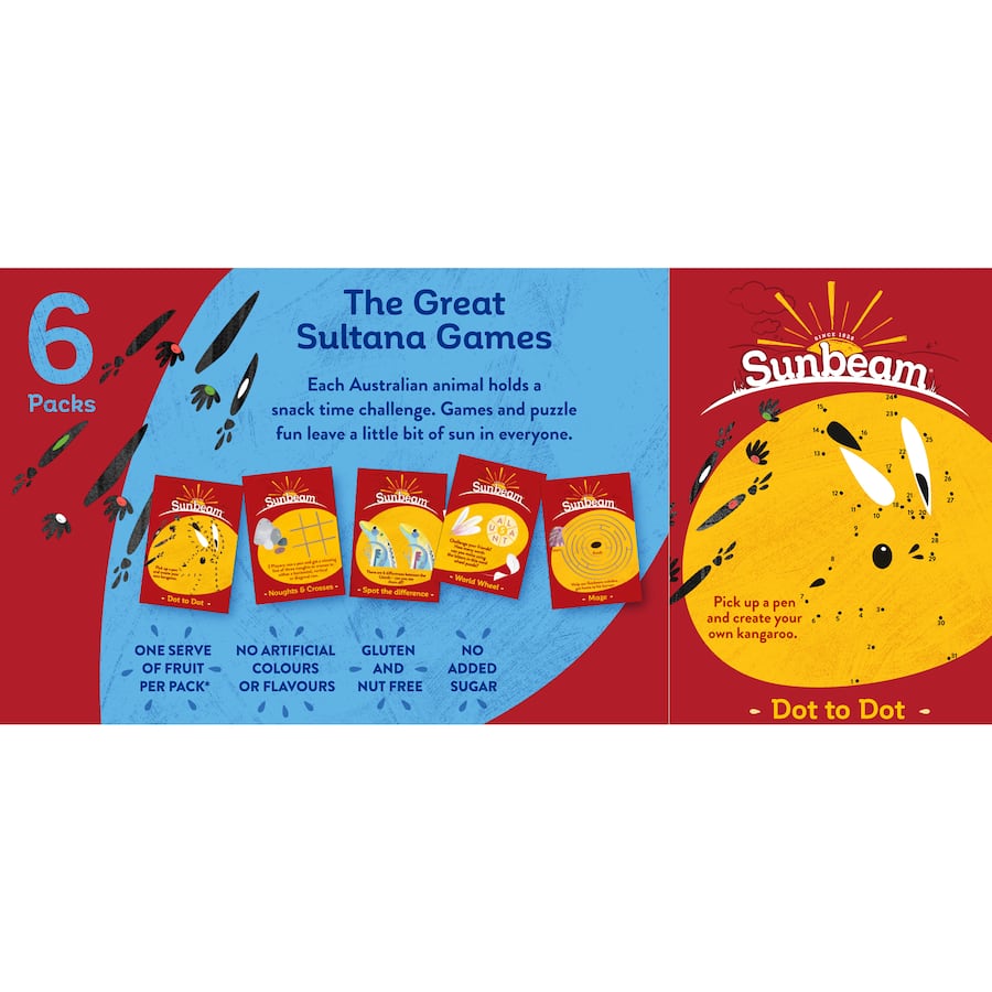 Pack of Sunbeam Fruit Snack Sultanas - delicious sun-dried grapes, fat-free, nutritious, perfect for healthy snacking.