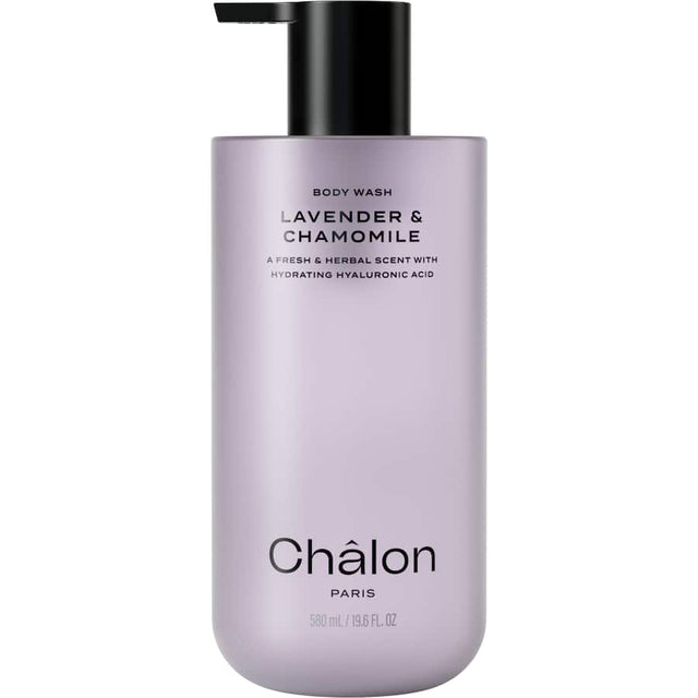 Luxurious Chalon Body Wash with Lavender & Chamomile, enriched with Hyaluronic Acid for hydration and a soothing aroma.