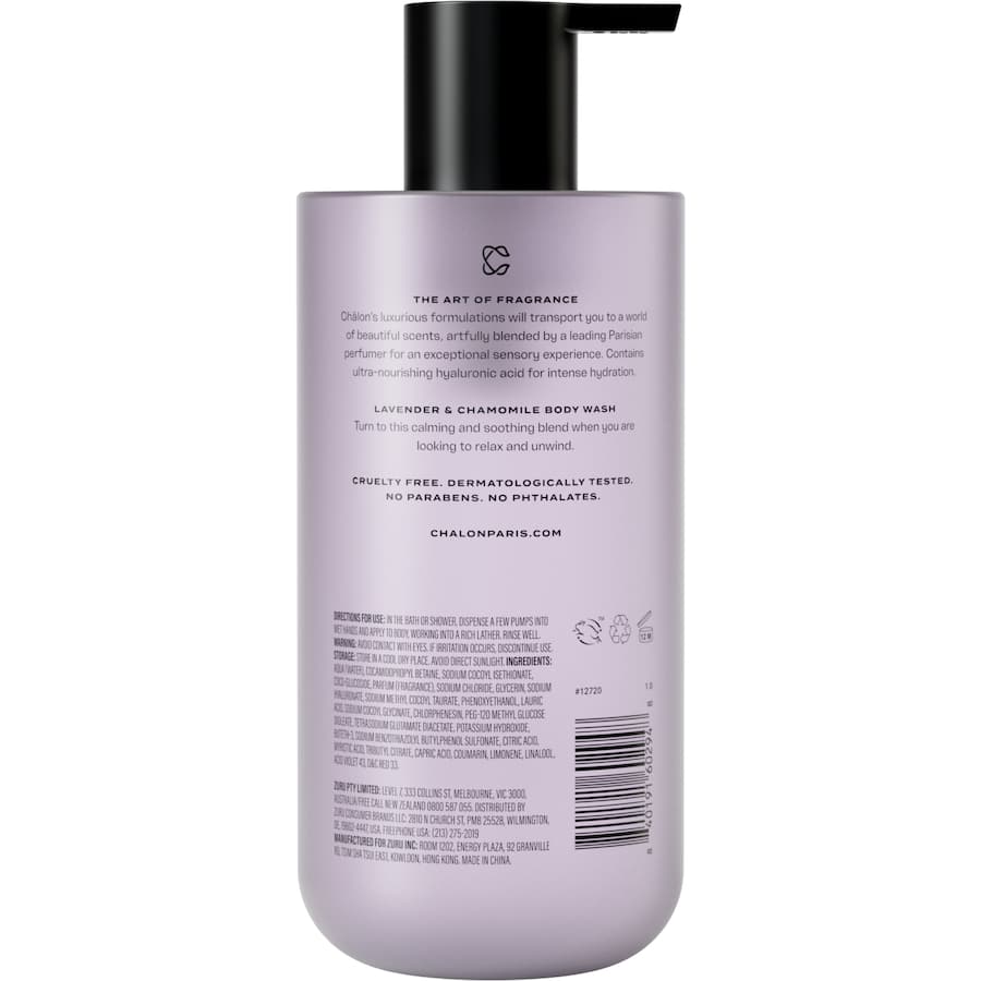 Chalon Body Wash Lavender & Chamomile in a 580 mL bottle, hydrating and soothing with a calming fragrance.