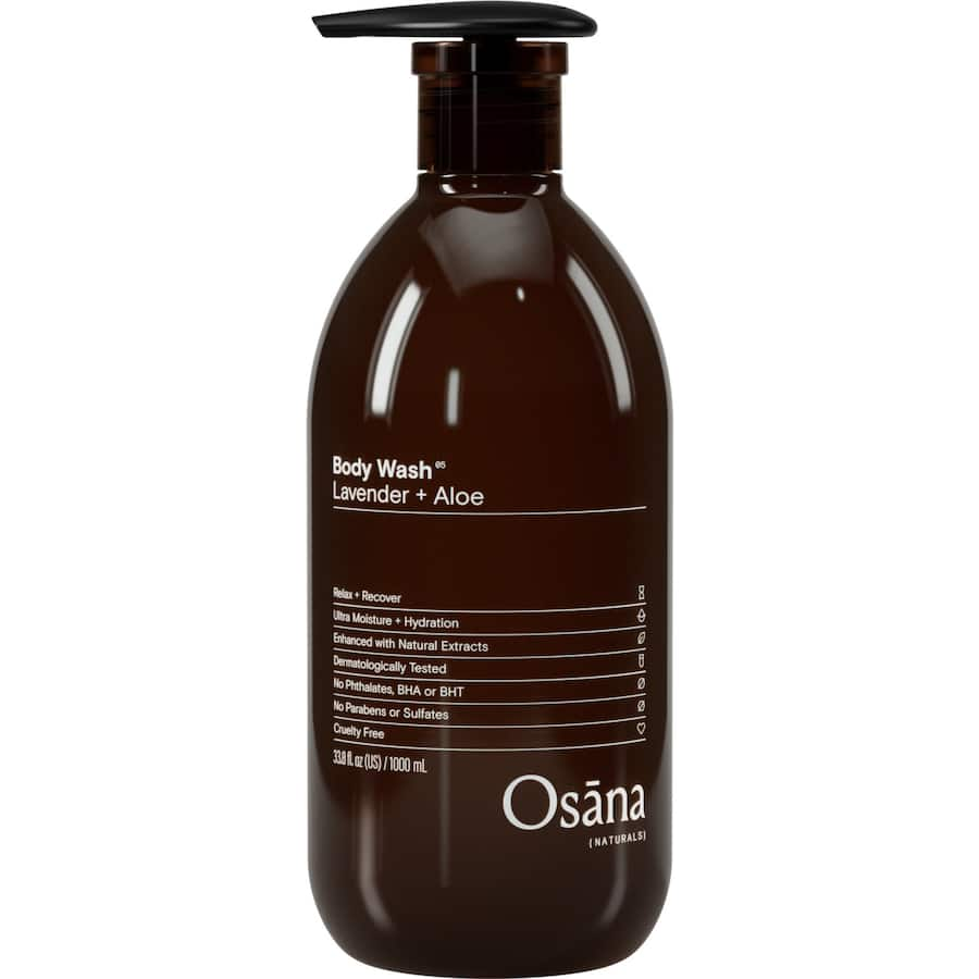 Osana Naturals Lavender + Aloe Body Wash, ultra-moisturizing with a soothing scent for all skin types.