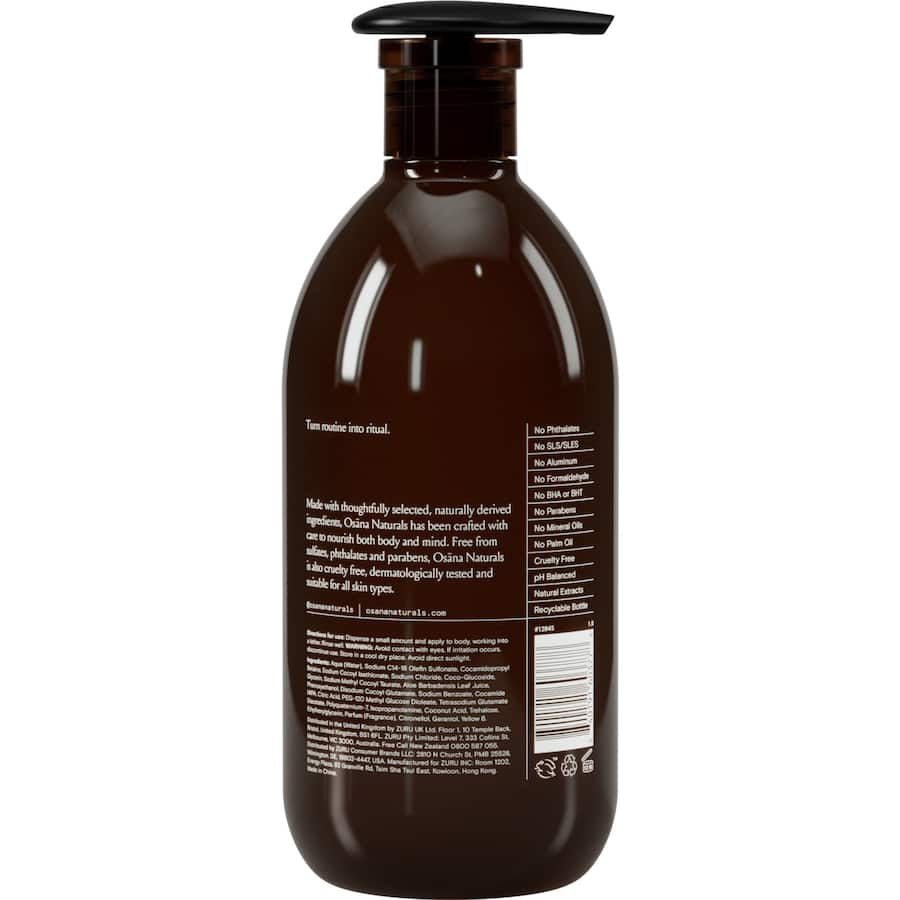 Osana Naturals Body Wash featuring lavender and aloe for ultra-moisturizing, soothing, and pH-balanced skincare.