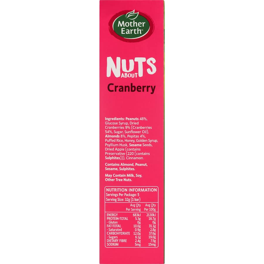 Mother Earth Nuts About Muesli Bars Cranberry 5pack