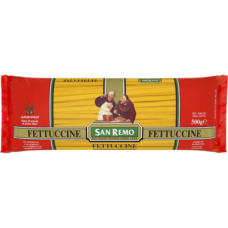 San Remo Pasta Fettuccine, made from 100% Australian durum wheat, offers authentic Italian flavor in just 10 minutes.