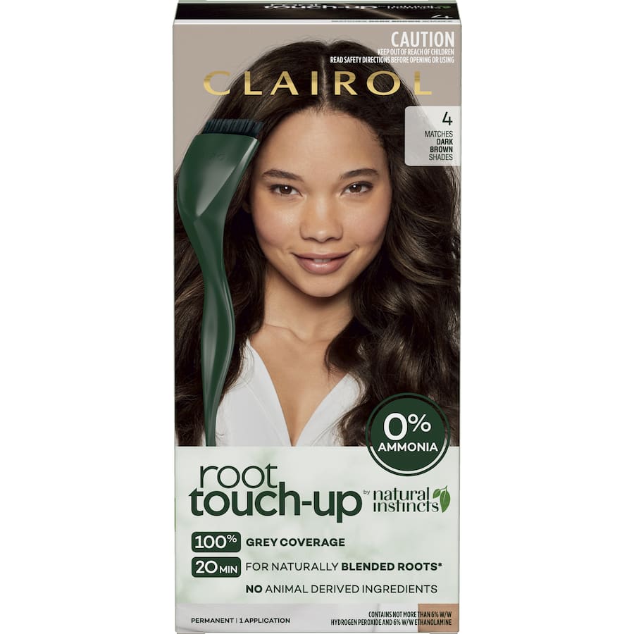 Clairol Natural Instincts Root Touch-Up in Dark Brown provides ammonia-free, permanent grey coverage for vibrant, healthy hair.