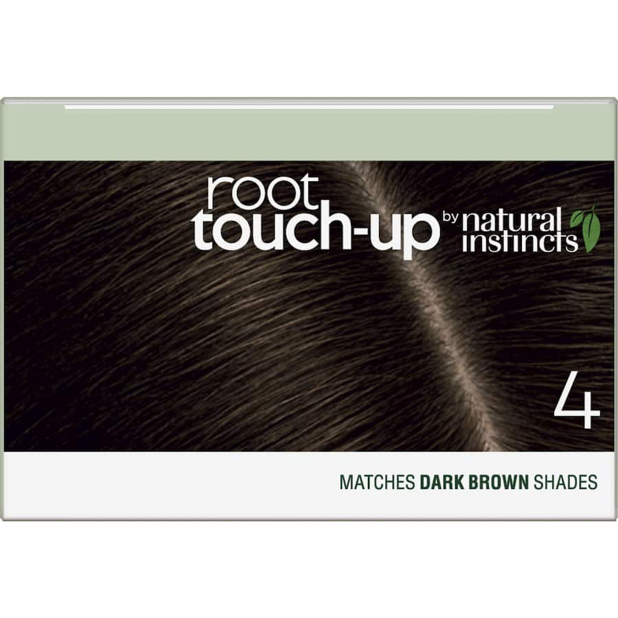 "Clairol Natural Instincts Dark Brown Root Touch-Up in eco-friendly packaging, offering ammonia-free, permanent grey coverage."