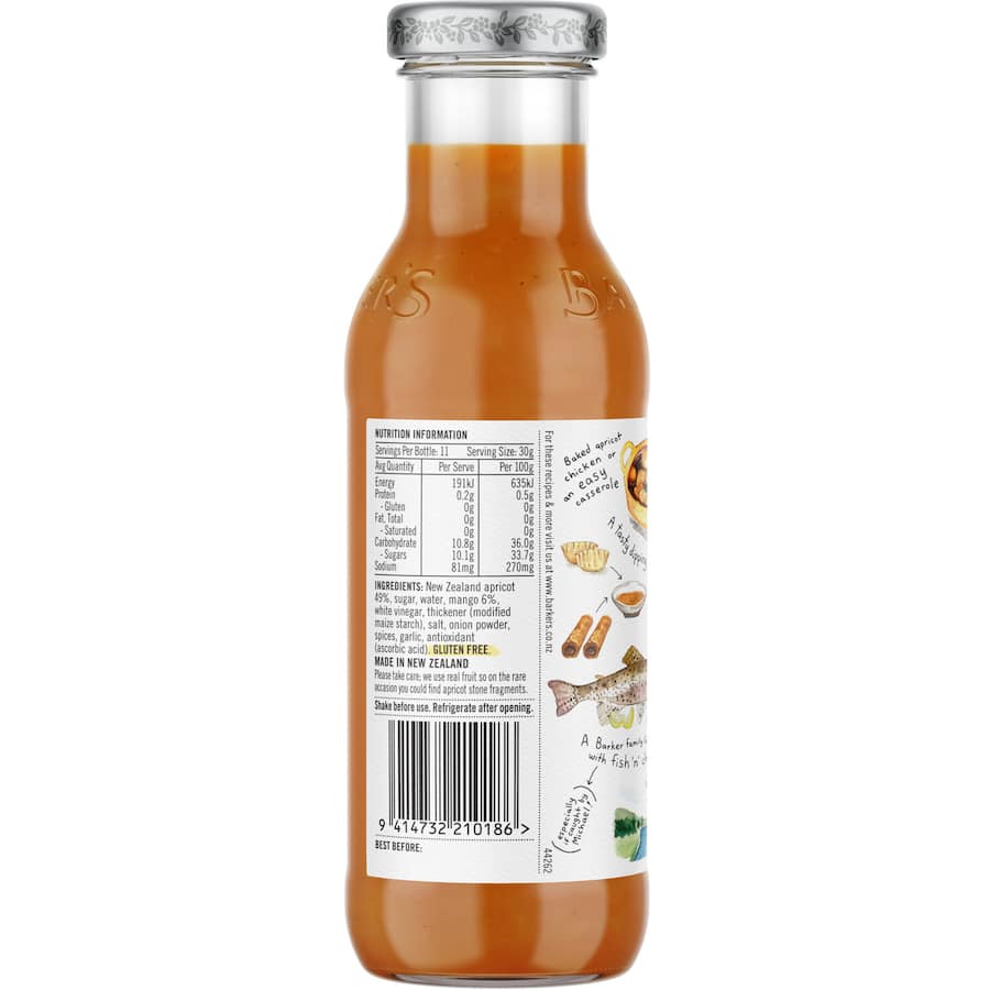 Barkers Apricot Sauce with Mango, a tangy and fruity blend for marinating, dipping, or glazing your favorite dishes.