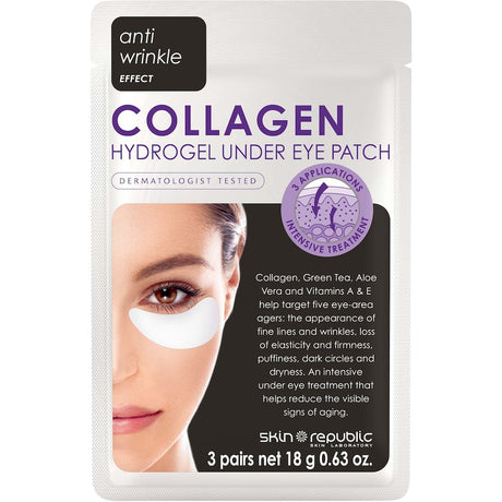 Hydrating under eye patches infused with collagen, green tea, and aloe vera to reduce puffiness and dark circles.