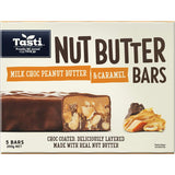 Tasti Choc Nut Bars with peanut butter and salted caramel, offering a delicious, nutritious snack for energy on-the-go.