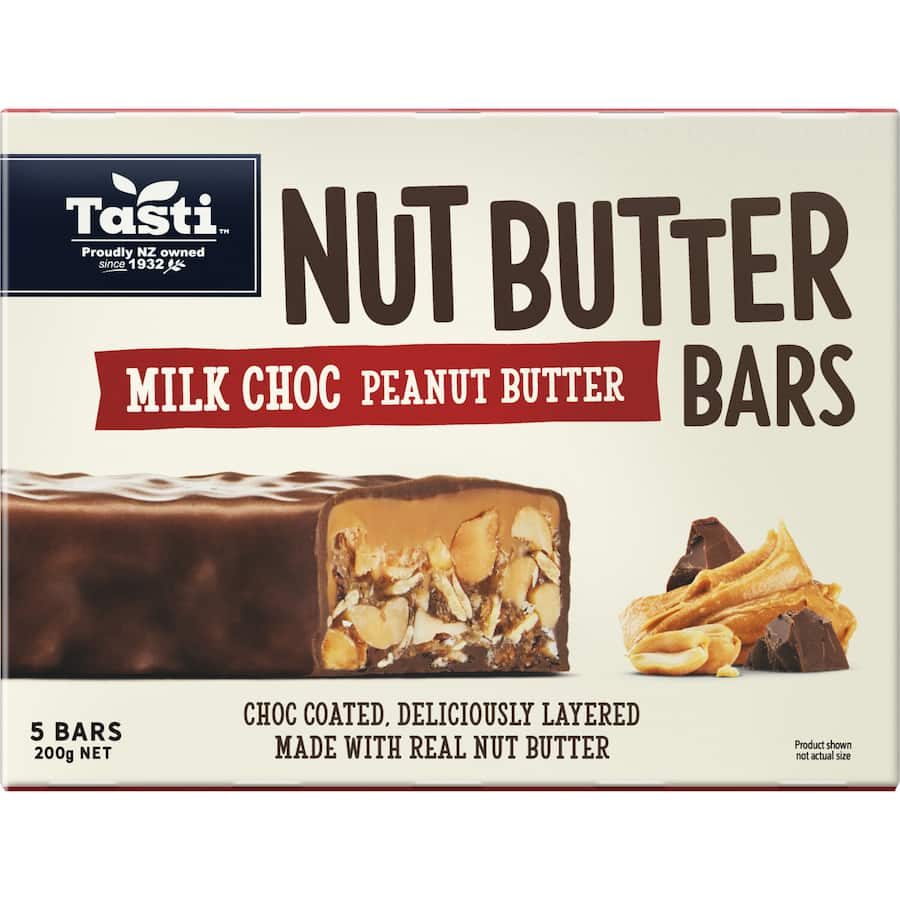 Tasti Chocolate Nut Bar Peanut Butter: a rich, crunchy snack with peanut butter, nuts, and protein for on-the-go energy.