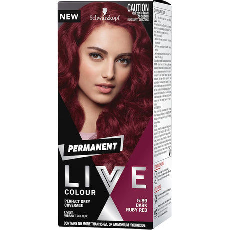 Vibrant Dark Ruby Red permanent hair dye with anti-damage technology for intense care and perfect grey coverage.