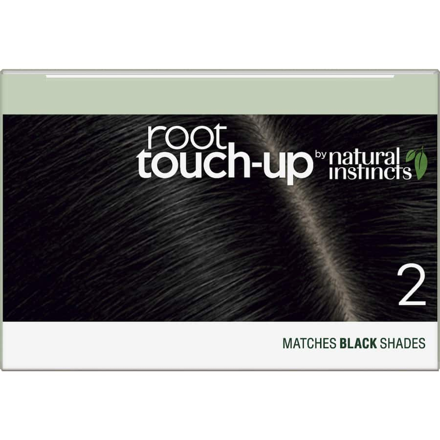 Clairol Natural Instincts Root Touch-Up in Black for instant grey coverage, ammonia-free, with 100% recycled mixing bowl.