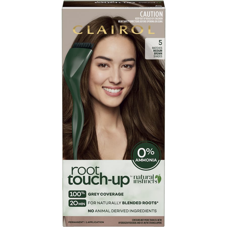 Clairol Natural Instincts Root Touch-up in Medium Brown, for easy, natural-looking root coverage and vibrant color refresh.