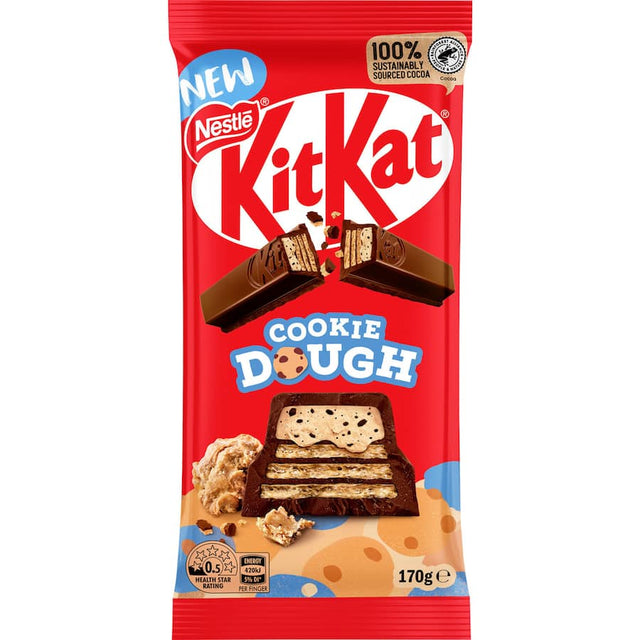 Nestle Chocolate Block Kit Kat Cookie Dough, featuring crispy wafers and creamy cookie dough in rich chocolate.