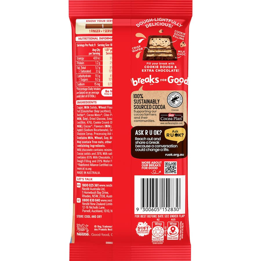 Nestle Kit Kat Cookie Dough chocolate block featuring crunchy wafers and creamy cookie dough for a delightful treat.