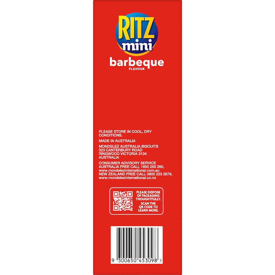 Ritz Mini Crackers BBQ: Flaky, savory snacks with a delicious BBQ flavor, perfect for sharing at any gathering.