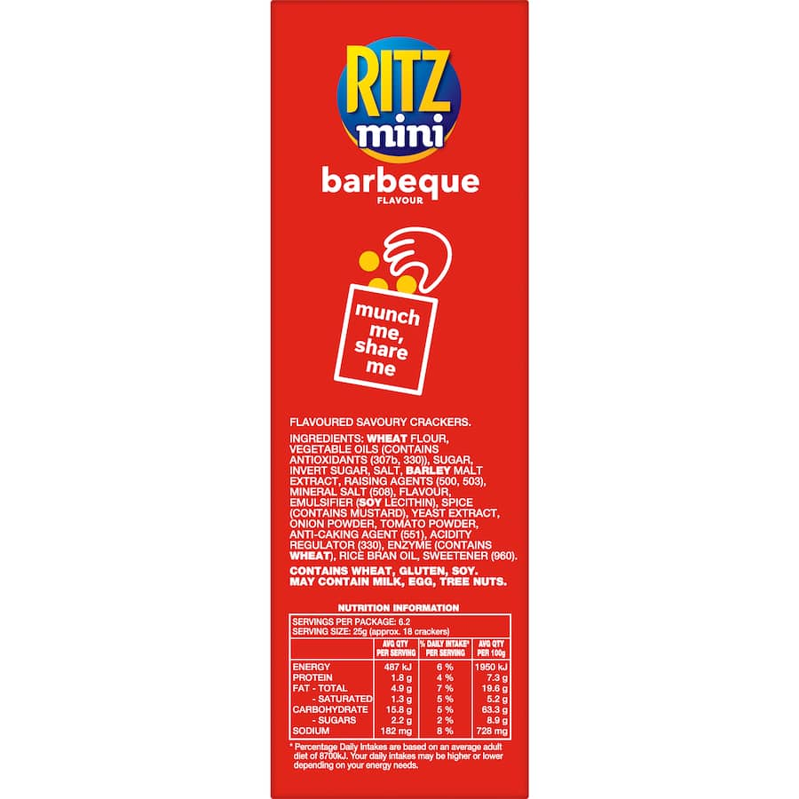 Ritz Mini Crackers BBQ - flaky bite-sized snacks with savory barbecue flavor, perfect for sharing at any gathering.