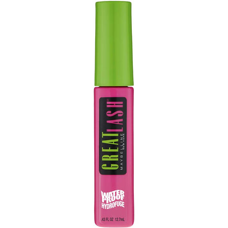 Maybelline Great Lash Waterproof Mascara Very Black with a narrow brush for voluminous, defined lashes that last all day.