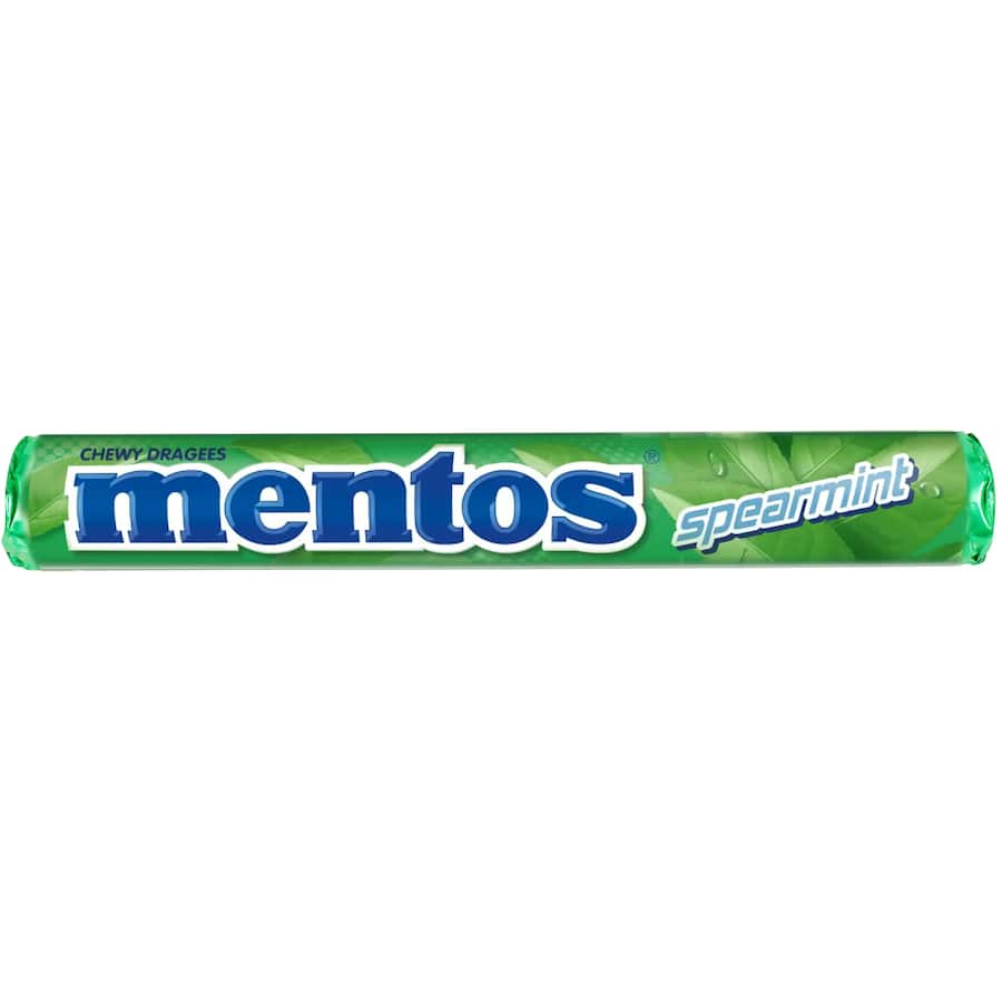 Mentos Mints Spearmint roll pack, offering refreshing spearmint flavor for on-the-go breath freshness.