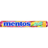 Colorful Mentos Sweets Fruit rolls featuring mixed flavors like strawberry, orange, and lemon for a chewy, refreshing treat.