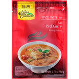 Authentic Thai red curry paste blend for flavorful dishes, serves four, perfect with proteins and coconut milk.