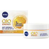 Nivea Q10 Plus C Anti-Wrinkle Day Cream SPF 15 energizes and hydrates skin, reducing fine lines and providing sun protection.