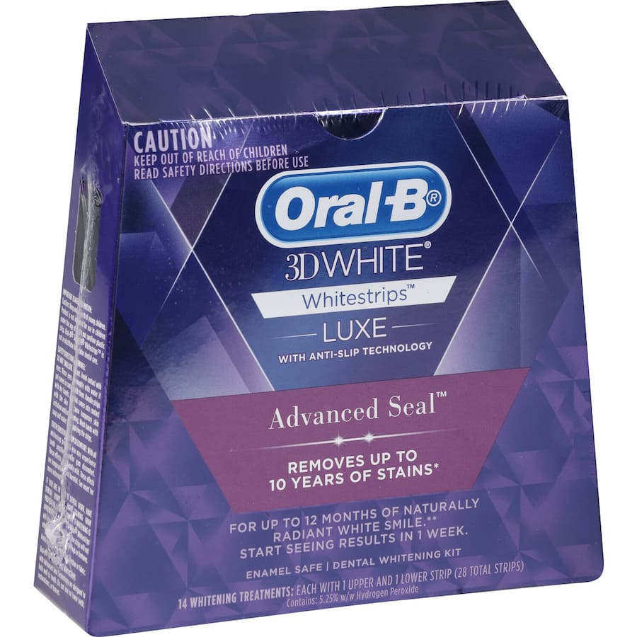 Advanced whitening strips with anti-slip technology, removing 10 years of stains for a radiant smile lasting up to 12 months.