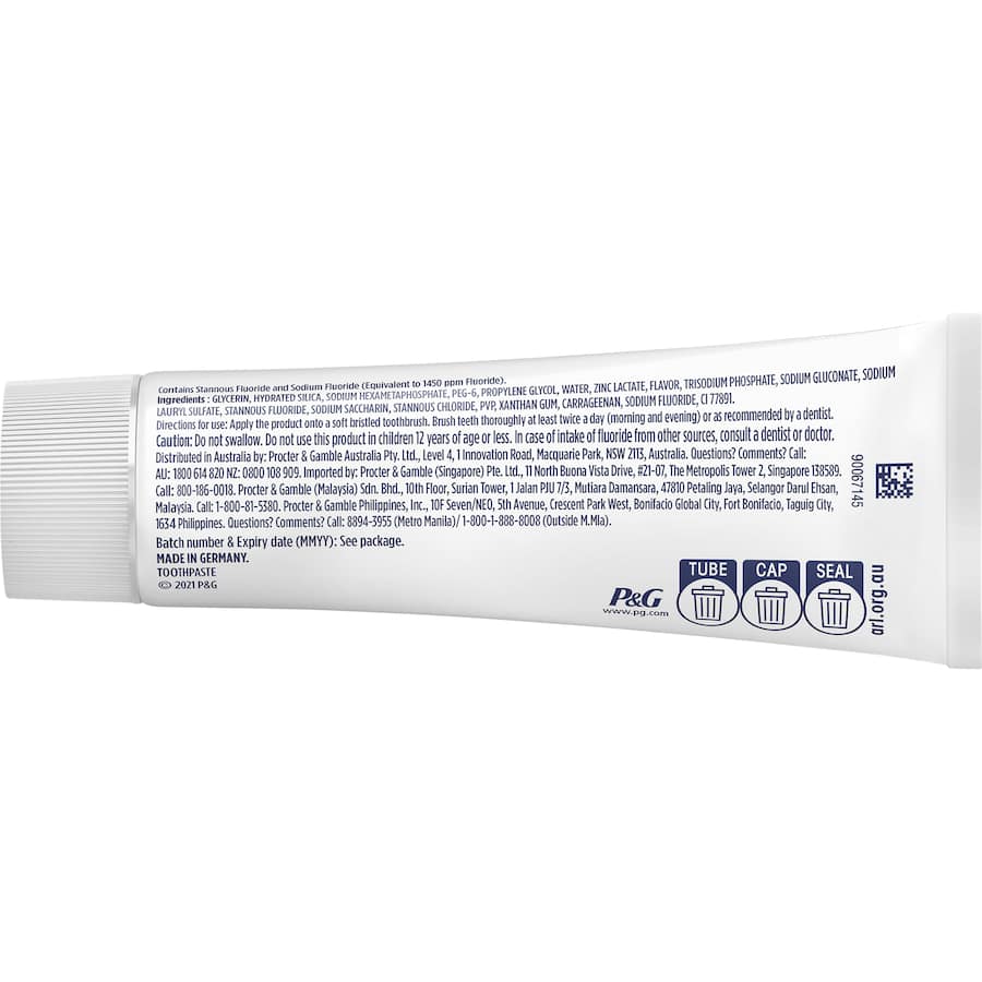 "Oral B Pro Health Advanced Whitening Toothpaste for a brighter smile, strengthens enamel, and fights plaque with mint flavor."