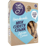 Molly Woppy Gluten Free Biscuits with rich milk chocolate chunks, offering a delectable gluten-free snacking experience.