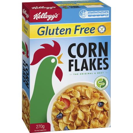 Bowl of Kellogg's Gluten Free Corn Flakes, crispy golden flakes ideal for a gluten-free breakfast or topping yogurt.