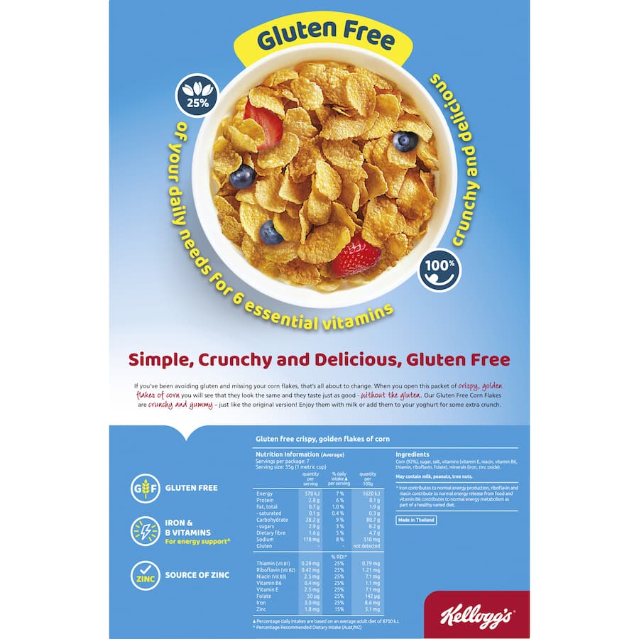 Bowl of Kellogg's Gluten Free Corn Flakes, crispy golden flakes perfect for breakfast without gluten.