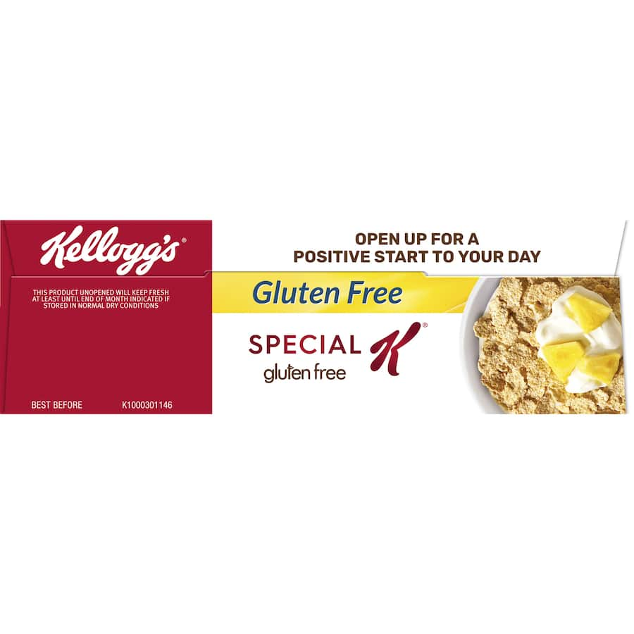 Kellogg's Special K Gluten Free cereal features crispy brown rice flakes, packed with vitamins for a nutritious breakfast.