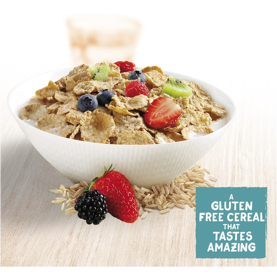 Kellogg's gluten-free Special K cereal features crispy brown rice flakes, packed with essential vitamins for a nutritious breakfast.