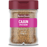 Masterfoods Cajun Seasoning in a glass shaker, featuring a blend of paprika, basil, chili, and fennel for bold flavor.