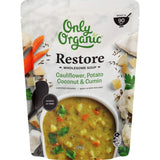 Creamy organic soup blend of cauliflower, potato, coconut, and cumin for a nourishing and flavorful vegan experience.