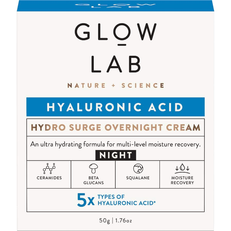 Luxurious overnight cream with 5 types of Hyaluronic Acid for deep hydration and skin rejuvenation.