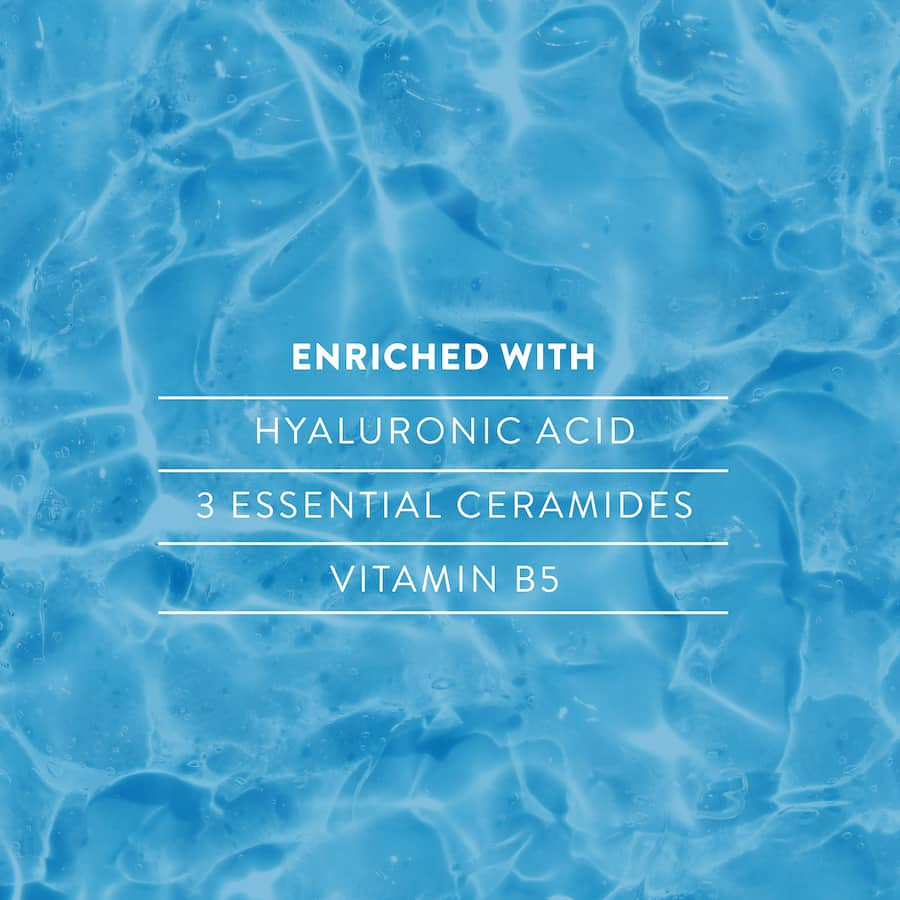 Hydrating facial cleanser with Hyaluronic Acid and Ceramides for radiant, moisturized skin; fragrance-free formula.