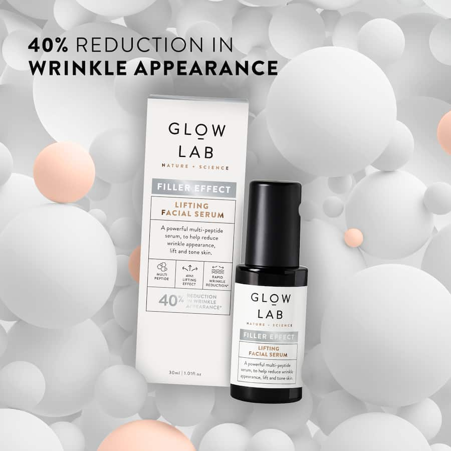 Multi-peptide facial serum providing lifting, toning, and hydration while reducing fine lines and wrinkles by up to 40%.