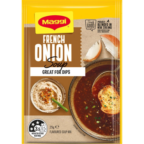 Savory Maggi French Onion soup with caramelized onions and herbs, perfect for a quick, comforting meal.