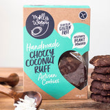 Molly Woppy Gluten Free Cookies Choccy Coconut Ruff, rich chocolate and coconut cookies, crunchy yet chewy, perfect guilt-free snack.