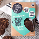 Molly Woppy Gluten Free Cookies featuring crunchy choccy and tropical coconut in a gluten-free, delightful snack.