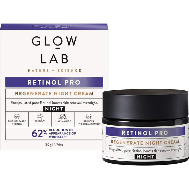 Hydrating night cream with encapsulated Retinol and Peptides for effective anti-aging benefits while you sleep.