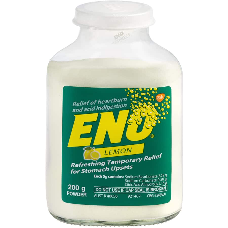 Eno Heartburn & Acid Indigestion Relief Powder in Lemon flavor, for quick relief from heartburn and upset stomach.