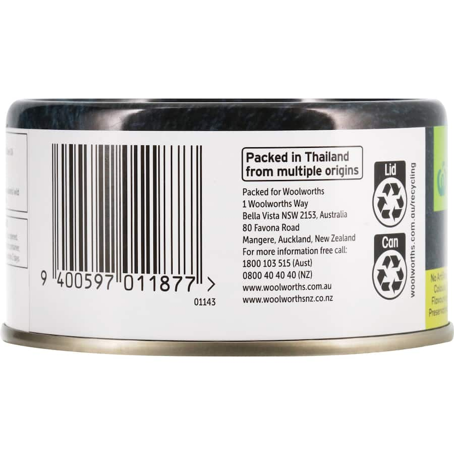 Woolworths Tuna Chunks in Olive Oil, a nutritious, versatile canned tuna rich in omega-3, perfect for meals and snacks.