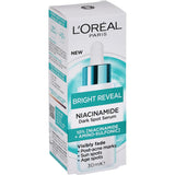 L'Oreal Bright Reveal Dark Spot Serum featuring niacinamide and amino-sulfonic acid for targeting and fading dark spots.