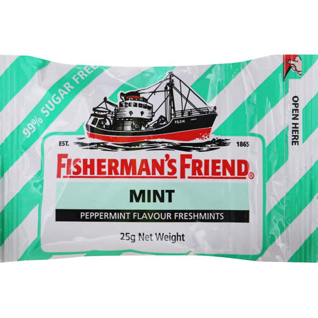 Fisherman's Friend Fresh Mint Lozenges in a pocket pack, offering bold, sugar-free minty freshness for on-the-go revitalization.