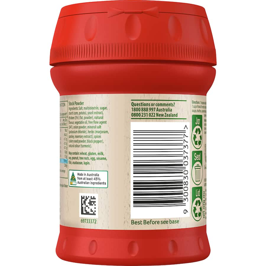 Container of Continental Chicken Stock Powder Salt Reduced, ideal for enhancing dishes with rich chicken flavor and lower sodium.