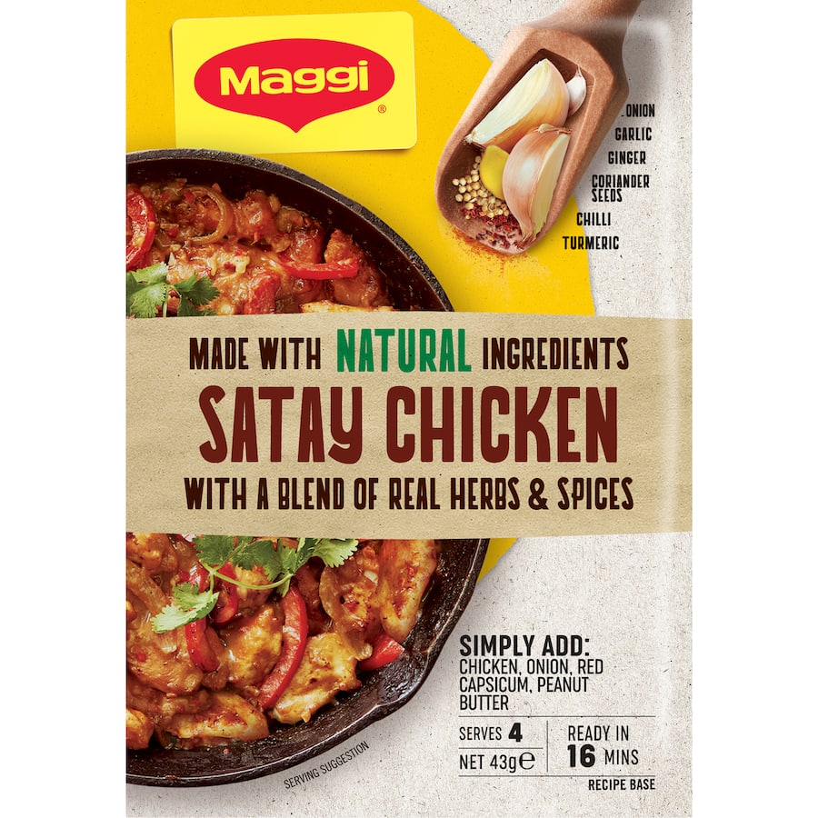 Delicious MAGGI Satay Chicken Recipe Base, perfect for quick, flavorful family dinners in under 20 minutes.