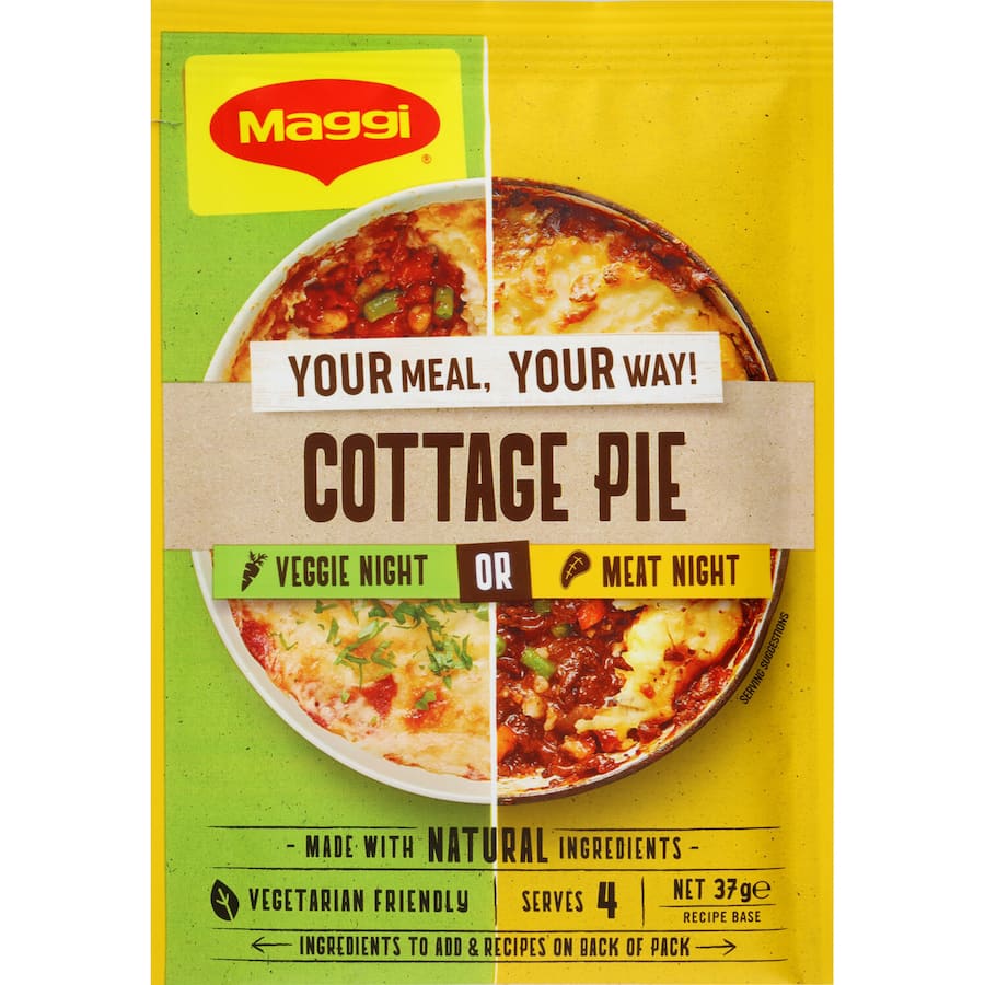 A convenient Maggi Recipe Base for Mince Cottage Pie, versatile for meat or vegetarian dishes, made with natural ingredients.